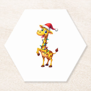 Giraffe Xmas Lighting Funny Santa Giraffe Christma Paper Coaster