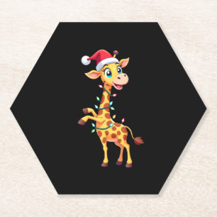 Giraffe Xmas Lighting Funny Santa Giraffe Christma Paper Coaster