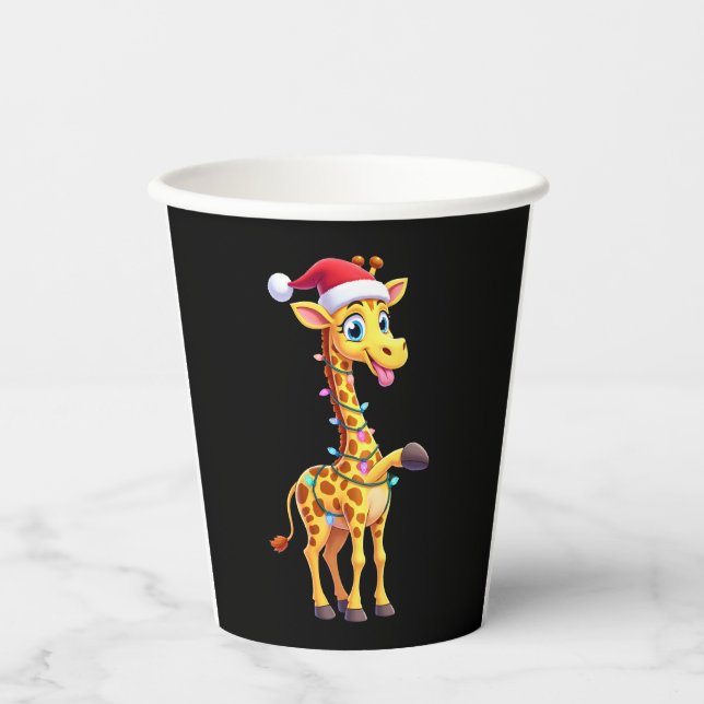 Giraffe Xmas Lighting Funny Santa Giraffe Christma Paper Cups (Front)