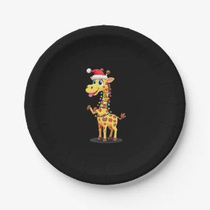 Giraffe Xmas Lighting Funny Santa Giraffe Christma Paper Plate