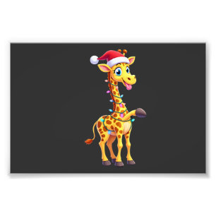 Giraffe Xmas Lighting Funny Santa Giraffe Christma Photo Print