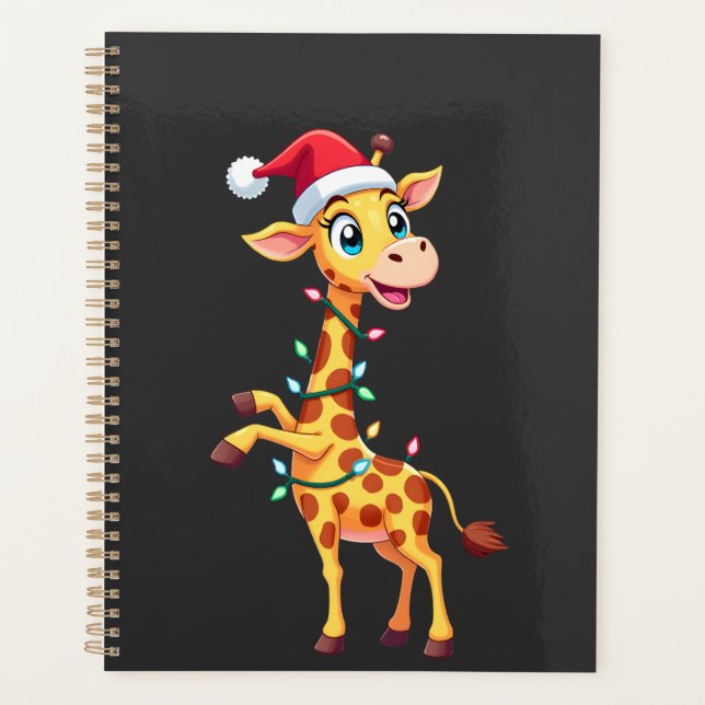 Giraffe Xmas Lighting Funny Santa Giraffe Christma Planner (Front)