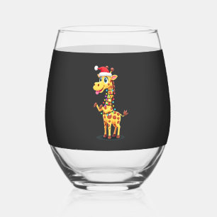 Giraffe Xmas Lighting Funny Santa Giraffe Christma Stemless Wine Glass