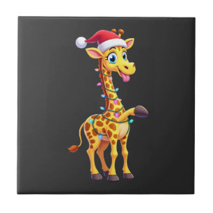 Giraffe Xmas Lighting Funny Santa Giraffe Christma Tile