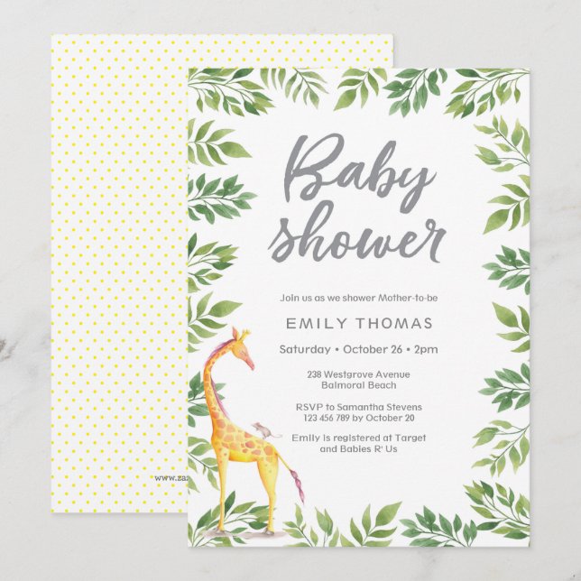 Giraffe yellow Baby Shower Invitation (Front/Back)