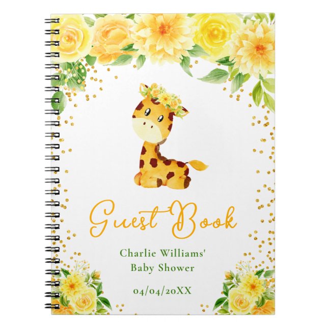 Giraffe Yellow Floral Baby Shower Guest Book (Front)