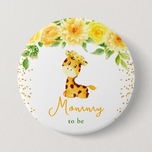 Giraffe Yellow Floral Mummy To Be 7.5 Cm Round Badge