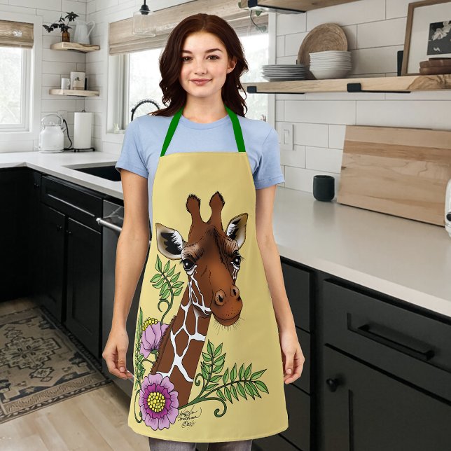 Giraffe Yellow Portrait Flowers  Apron (Creator Uploaded)