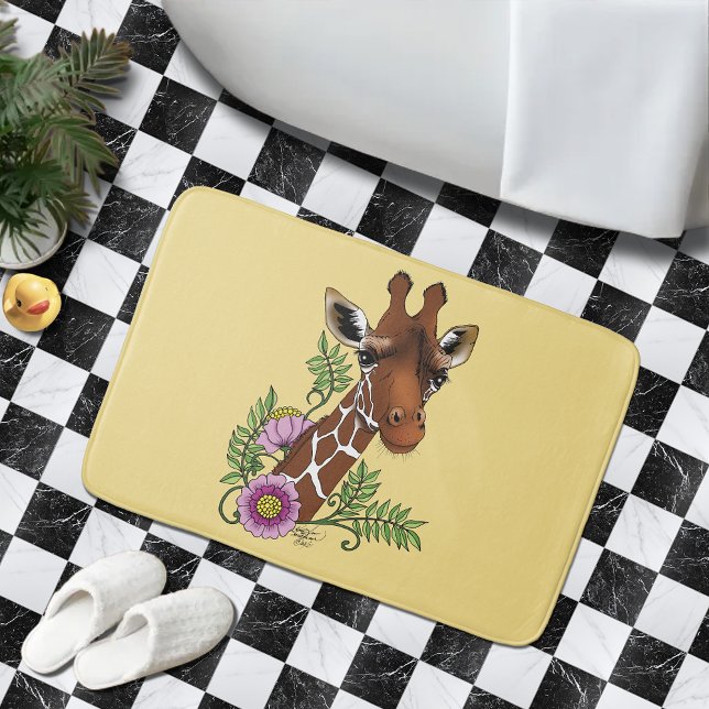 Giraffe Yellow Portrait Flowers Bath Mat (Creator Uploaded)