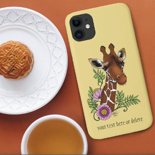 Giraffe Yellow Portrait Flowers Case-Mate iPhone Case