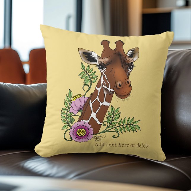 Giraffe Yellow Portrait Flowers Cushion (Creator Uploaded)