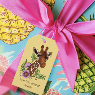Giraffe Yellow Portrait Flowers Gift Tags