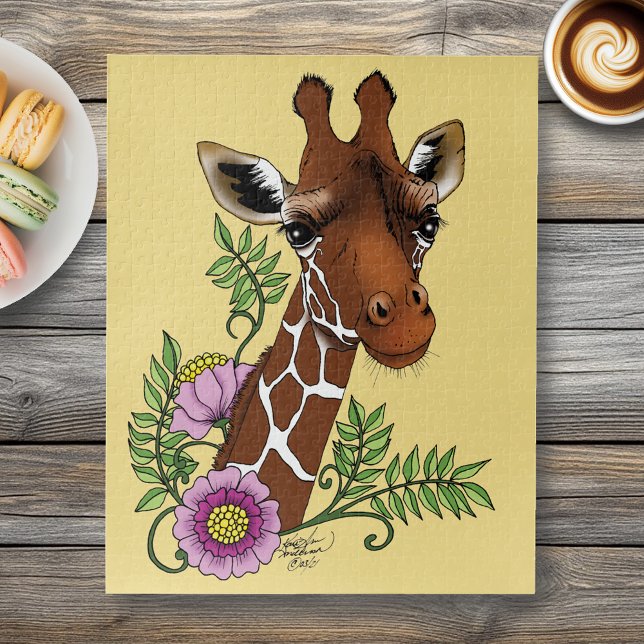 Giraffe Yellow Portrait Flowers Jigsaw Puzzle (Creator Uploaded)