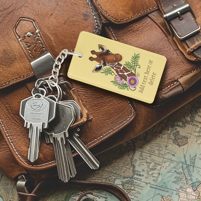 Giraffe Yellow Portrait Flowers Key Ring (Creator Uploaded)
