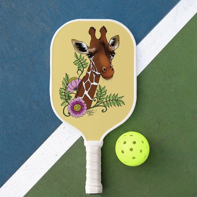 Giraffe Yellow Portrait Flowers Pickleball Paddle (Creator Uploaded)