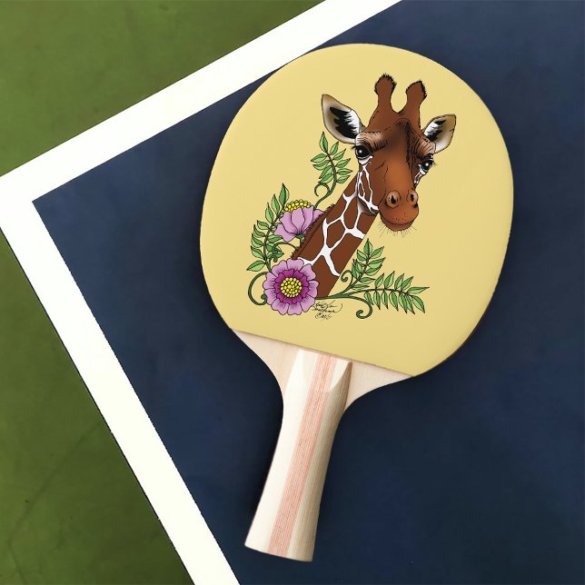 Giraffe Yellow Portrait Flowers Ping Pong Paddle (Creator Uploaded)