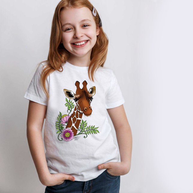 Giraffe Yellow Portrait Flowers T-Shirt (Creator Uploaded)