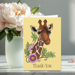 Giraffe Yellow Portrait Flowers Thank You Card