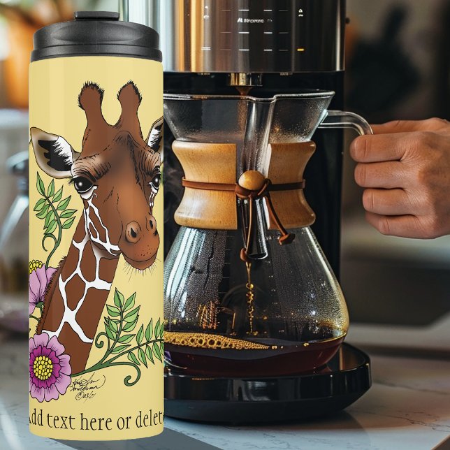 Giraffe Yellow Portrait Flowers Thermal Tumbler (Creator Uploaded)