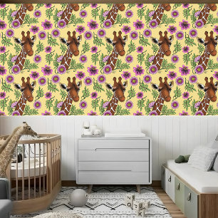 Giraffe Yellow Portrait Flowers Wallpaper