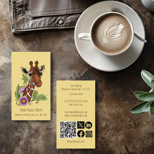 Giraffe Yellow Portrait FlowersSocials Business Card