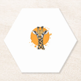 Giraffe Yellow Sun Abstract Animal Portrait Paper Coaster