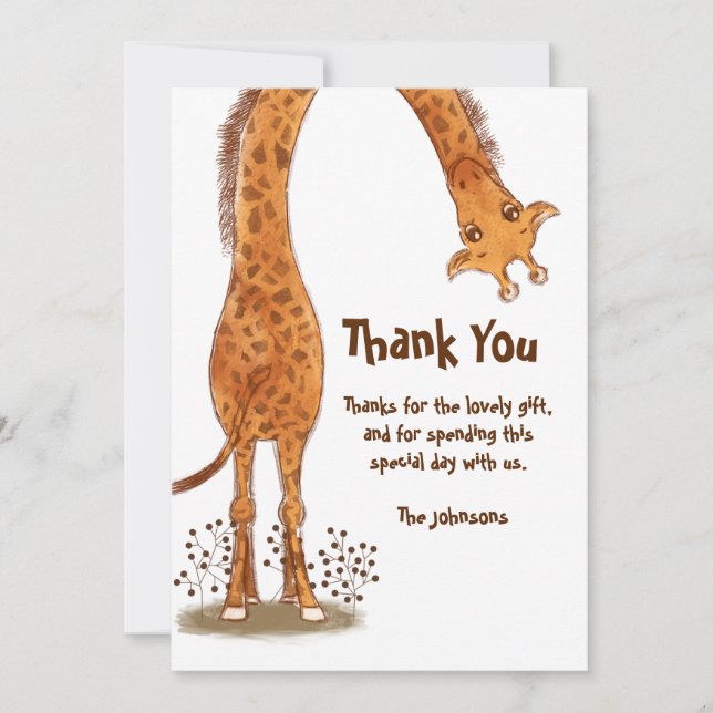 Giraffe, Zoo Animal Birthday, Personalizable Thank You Card (Front)