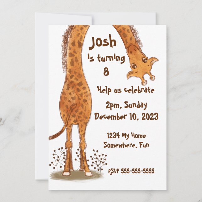 Giraffe, Zoo Animals Birthday, Personalizable Invitation (Front)