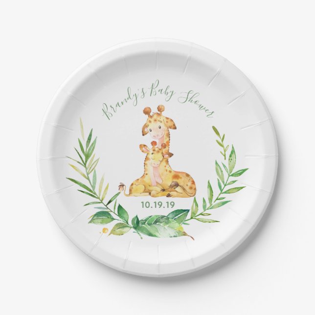 Giraffe Zoo Jungle Animals Baby Shower Paper Plate (Front)
