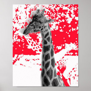 Giraffes, Abstract In Red Poster