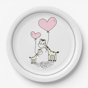 Giraffes and Hearts Paper Plate
