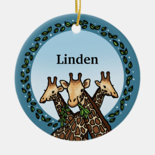 Giraffes and Laurel, Add Your Name Ceramic Tree Decoration