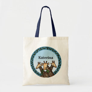 Giraffes and Laurel, Add Your Name Tote Bag