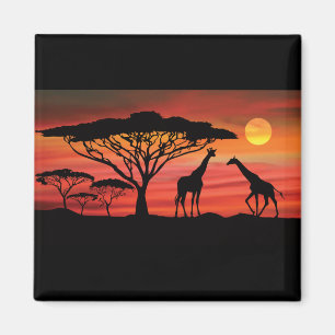 Giraffes-and-Sunset- Magnet