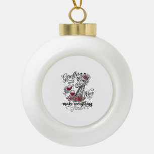 Giraffes And Wine Vintage Engraving Shirt Design_1 Ceramic Ball Christmas Ornament