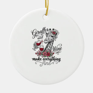 Giraffes And Wine Vintage Engraving Shirt Design_1 Ceramic Tree Decoration