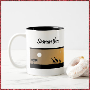 Giraffes At Sunset Africa Two-Tone Coffee Mug