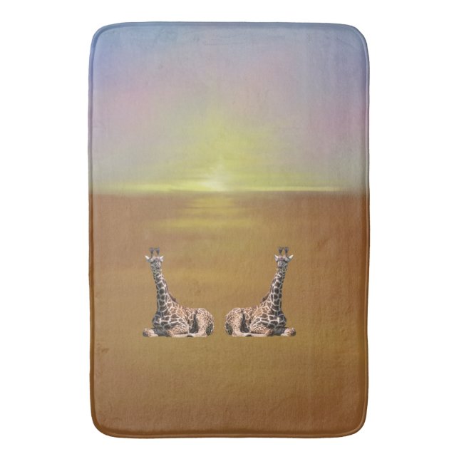 Giraffes at sunset brown bath mat (Front Vertical)