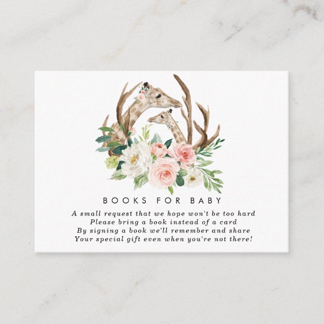 giraffes floral books for baby book request card (Front)