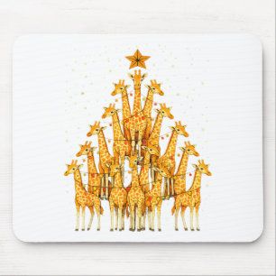 Giraffes Forming Christmas Tree Lights Star Safari Mouse Pad