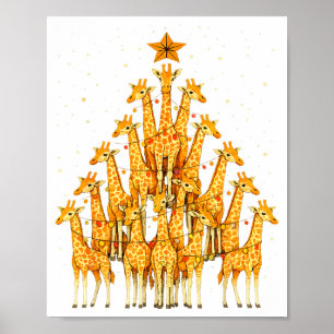 Giraffes Forming Christmas Tree Lights Star Safari Poster