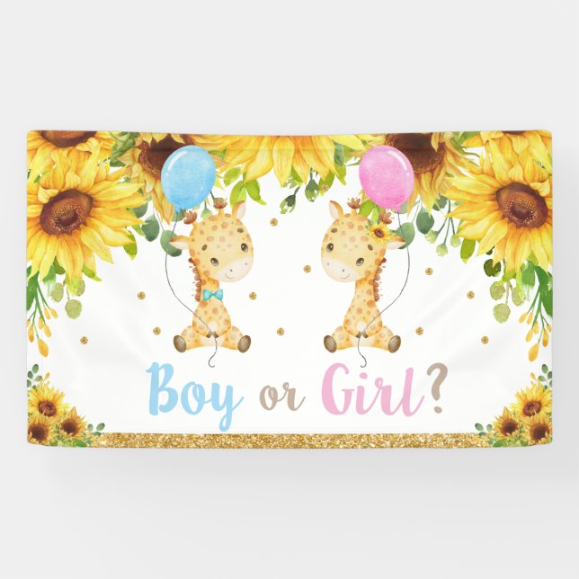 Giraffes Gender Reveal Baby Shower Boy or Girl Banner (Horizontal)