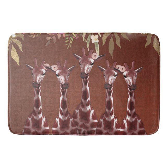 Giraffes Giraffe Floral Rustic Brown Safari Chic Bath Mat (Front)