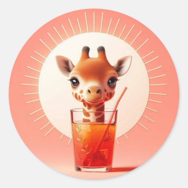 Giraffe's Happy Hour Classic Round Sticker (Front)