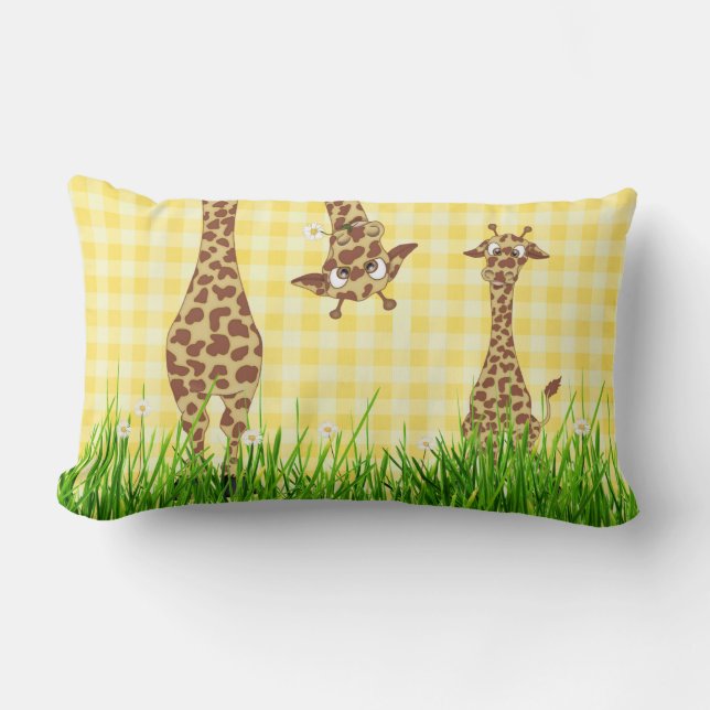 Giraffes in Grass with Daisies  Lumbar Cushion (Front)