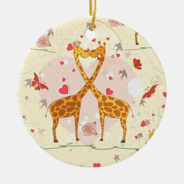 Giraffes in Love Ceramic Tree Decoration (Front)
