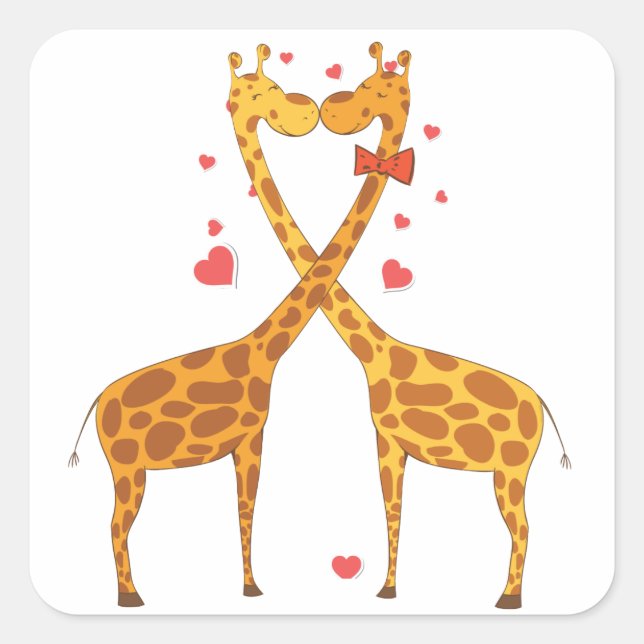 Giraffes in Love Square Sticker (Front)