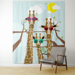 Giraffes in sunglasses tapestry
