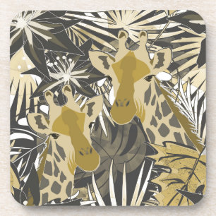 Giraffes in the night forest. coaster