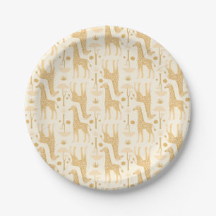 Giraffes in the Savannah in Yellow Paper Plate